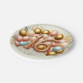 ピンクと金色の甘い16歳の誕生日パーティー ペーパープレート (アングル)