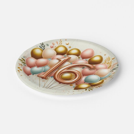 ピンクと金色の甘い16歳の誕生日パーティー ペーパープレート (アングル)