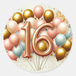 ピンクと金色の甘い16歳の誕生日パーティー ラウンドシール