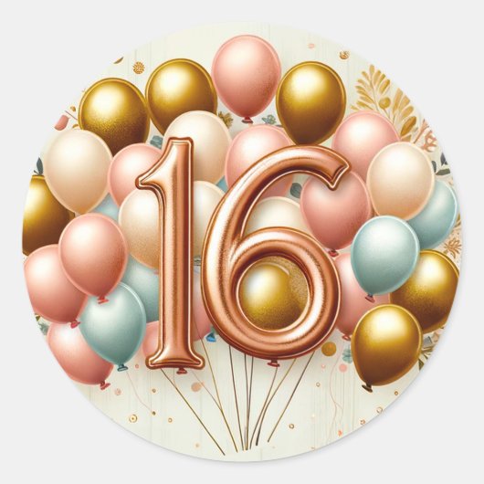 ピンクと金色の甘い16歳の誕生日パーティー ラウンドシール (正面)