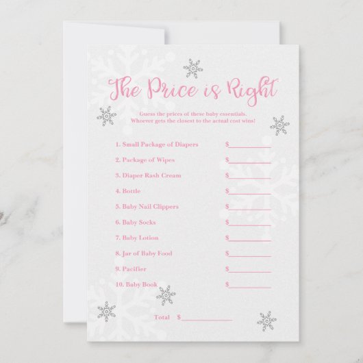 ピンクと銀のスノーフレーク価格は正しいゲーム 招待状 (正面)