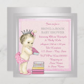 ピンクと銀の女の子が本の赤ちゃんシャワーを持参 招待状 (正面/裏面)