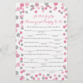 ピンクと銀の赤ちゃんシャワーアドバイスゲームカード (正面/裏面)