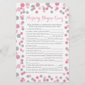 ピンクと銀の赤ちゃんシャワー子供部屋韻クイズ (正面/裏面)