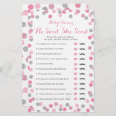 ピンクと銀の赤ちゃんシャワー彼は彼女はゲームを言った (正面/裏面)