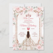 ピンクと銅金ゴールド花プリンセスミクリン 招待状 (正面)
