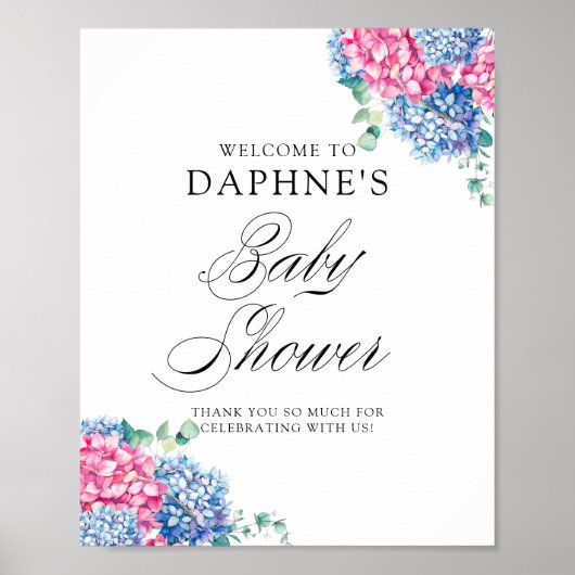 ピンクと青あじさい赤ちゃんシャワーへようこそ ポスター (正面)