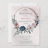 ピンクと青と白の花のリース ブライダルシャワー 招待状 (正面)