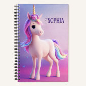 ピンクと青のたてがみの可愛い白いユニコーン ノートブック (正面)