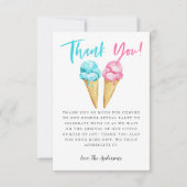 ピンクと青のアイスクリーム性別の表示パーティー サンキューカード (正面)