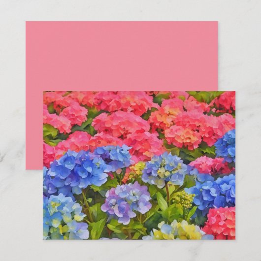 ピンクと青のアジサイの花 ノートカードセット ノートカード (正面/裏面)