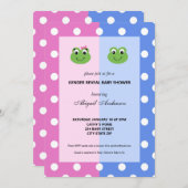 ピンクと青のカエルの性別が赤ちゃんのシャワーを明らかにする 招待状 (正面/裏面)