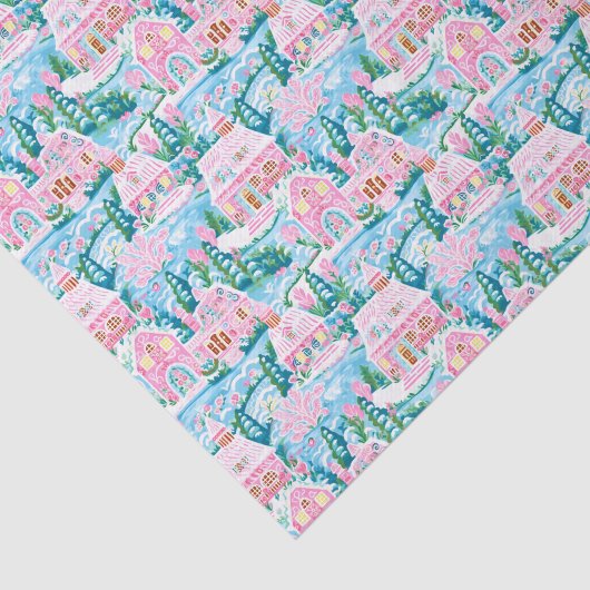 ピンクと青のクリスマスジンジャーブレッドビレッジ 薄葉紙 (詳細)