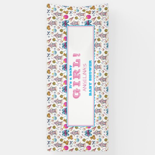 ピンクと青のクリスマスパターン女の子の赤ちゃんシャワー 横断幕 (縦)