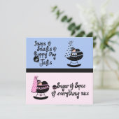 ピンクと青のクレードル性別の表示パーティー 招待状 (スタンド正面)