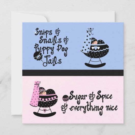 ピンクと青のクレードル性別の表示パーティー 招待状 (正面)