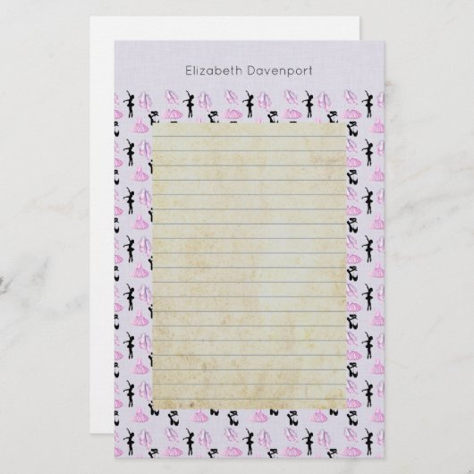 ピンクと青のグラデーションのバレエパターン 便箋 (正面/裏面)