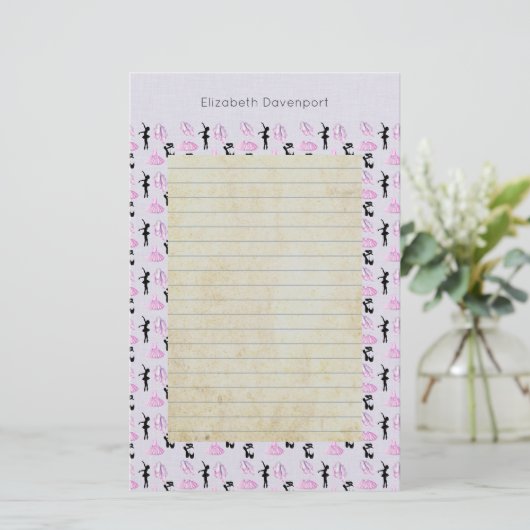 ピンクと青のグラデーションのバレエパターン 便箋 (スタンド正面)