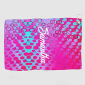 ピンクと青のグラデーション六角パターン ゴルフタオル (横)