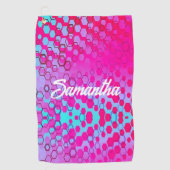 ピンクと青のグラデーション六角パターン ゴルフタオル (正面)