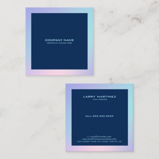 ピンクと青のグラデーション縁ど背景 スクエア名刺 (正面/裏面)