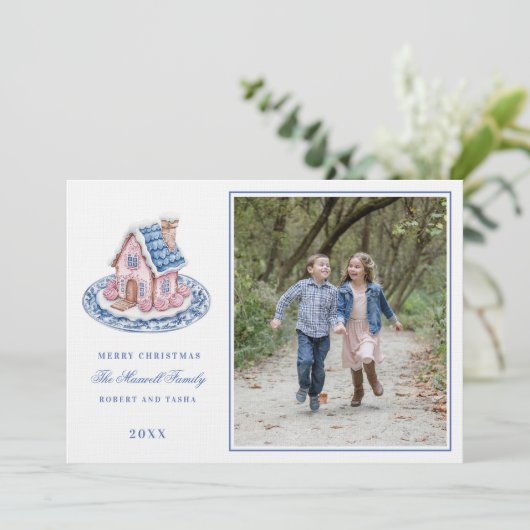 ピンクと青のグランドミレニアルジンジャーブレッドハウス 招待状 (スタンド正面)