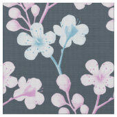 ピンクと青のサンザシのフローラ ファブリック (クローズアップ)