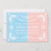 ピンクと青のジェンダーがパペルのピカドの赤ちゃんシャワーを明らかにする 招待状 (正面)