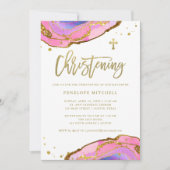 ピンクと青のジオード(十字金ゴールド付)|《キリスト教》洗礼式や命名式 招待状 (正面)