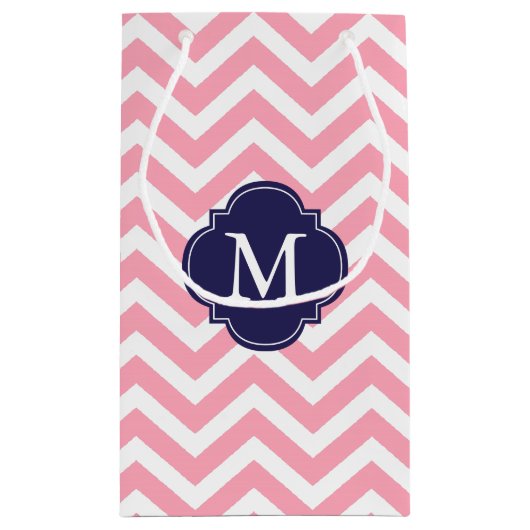 ピンクと青のジグザグパターンモノグラム スモールペーパーバッグ (裏面)