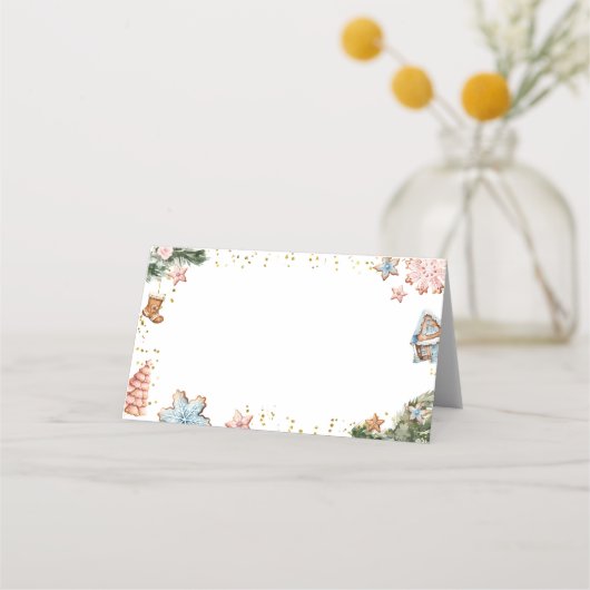 ピンクと青のジンジャーブレッドのクッキー性別が明らかになる プレイスカード (裏面)