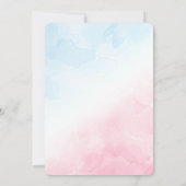 ピンクと青のスクリプト性別が赤ちゃんのシャワーを明らかにする 招待状 (裏面)