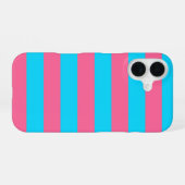 ピンクと青のストライプ模様 iPhone 16ケース (裏面横)