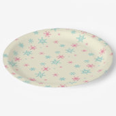 ピンクと青のスノーフレークのパターンのクリスマス冬 ペーパープレート (アングル)