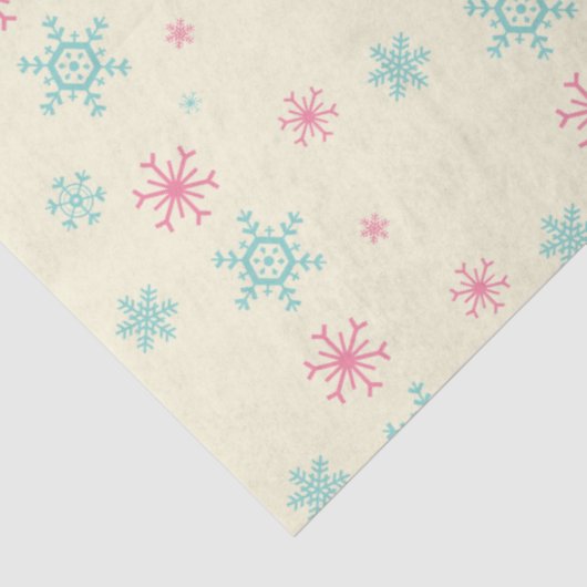 ピンクと青のスノーフレークのパターンのクリスマス冬 薄葉紙 (詳細)
