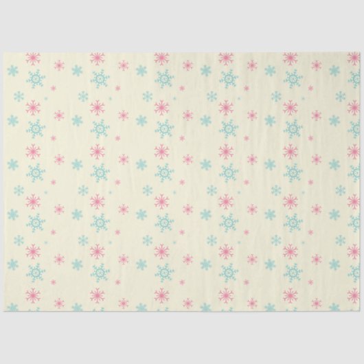ピンクと青のスノーフレークのパターンのクリスマス冬 薄葉紙 (正面)