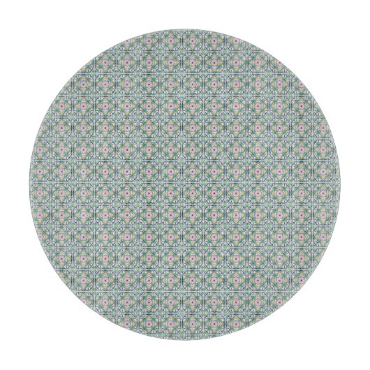 ピンクと青のタイルパターン カッティングボード (正面)