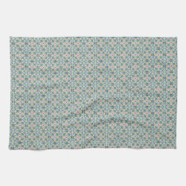 ピンクと青のタイルパターン キッチンタオル