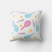 ピンクと青のテニスラケットと名前をカスタムする クッション (裏面)