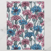 ピンクと青のトウモロコシの花、白の上に野生の花 (裏面)