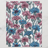 ピンクと青のトウモロコシの花、白の上に野生の花 (正面/裏面)