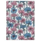 ピンクと青のトウモロコシの花、白の上に野生の花 クリップボード (裏面)