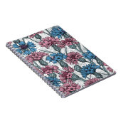 ピンクと青のトウモロコシの花、白の上に野生の花 ノートブック (右側)