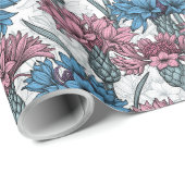 ピンクと青のトウモロコシの花、白の上に野生の花 ラッピングペーパー (ロールコーナー)