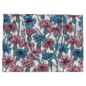 ピンクと青のトウモロコシの花、白の上に野生の花 ラージペーパーバッグ (裏面)