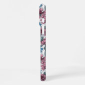 ピンクと青のトウモロコシの花、白の上に野生の花 iPhoneケース (左側面)