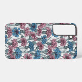ピンクと青のトウモロコシの花、白の上に野生の花 SAMSUNG GALAXYケース (裏面横)
