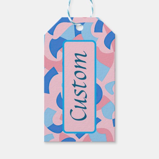 ピンクと青のドードルパターン ギフトタグ (正面)