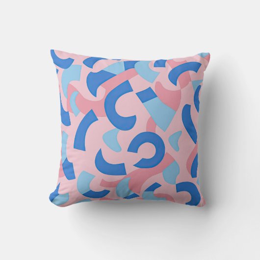 ピンクと青のドードルパターン クッション (正面)