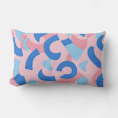 ピンクと青のドードルパターン ランバークッション (正面)